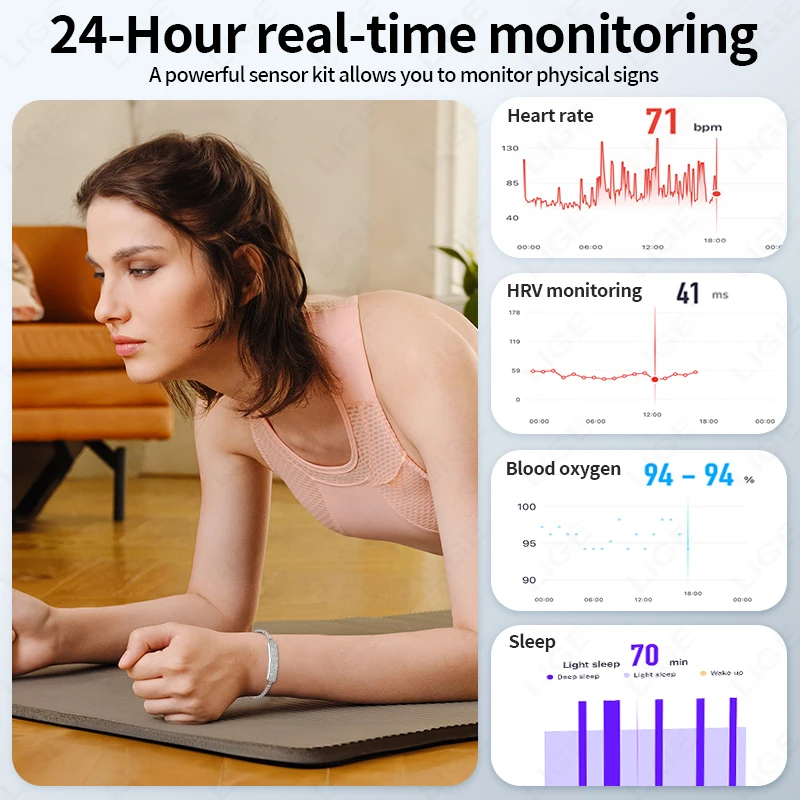 LIGE No Screen Smart Watch Woman Sports Fitness Heart Rate Monitor 5ATM Waterproof Fashion Diamond Smartwatch For Andrio IOS New