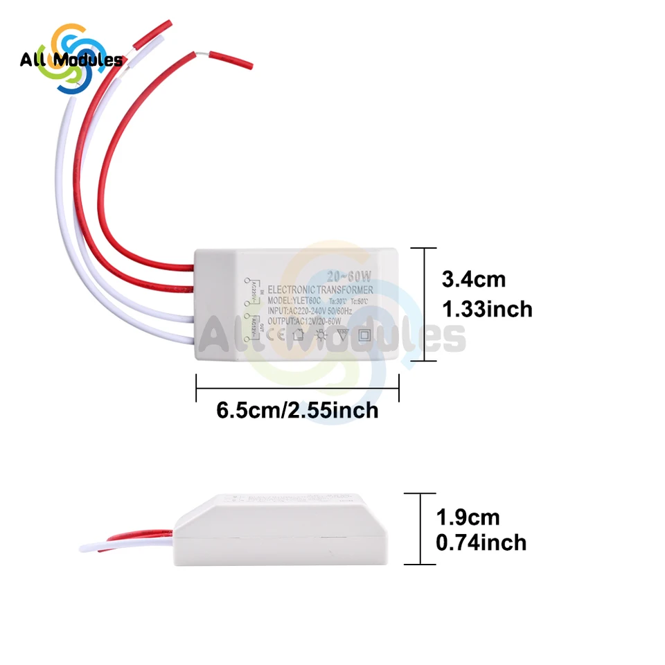Trasformatore 20-60W 12V AC Driver Trasformatore Elettronico Alogeno 184515511070 - Foto 2