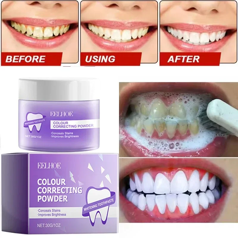 Polvere sbiancante per denti viola Rimuovi macchie di placca Pulizia Igiene orale Sbiancamento Strumenti dentali Alito fresco Illumina la cura dei denti - immagine 6