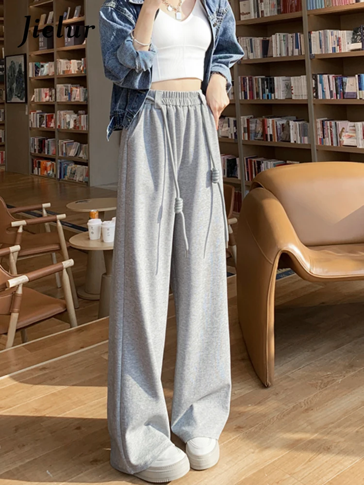 Jielur Spring Korean Style Basic Sport Trousers Drawstring Pocket Wide Leg  Sweatpants Women Casual White Pants Female S-XL - AliExpress