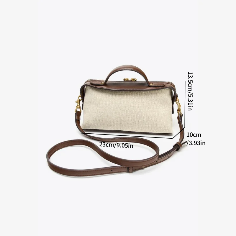 2025 New niche retro color-blocking hand-held small bag stylish crossbody canvas PU small square bag, single-shoulder bag