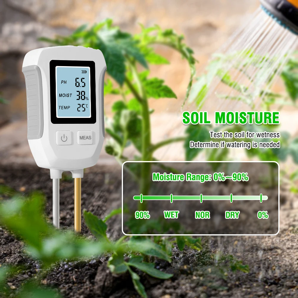 Soil Meter Digital pH Moisture Fertility Light Temp Humidity Analyzer for Garden