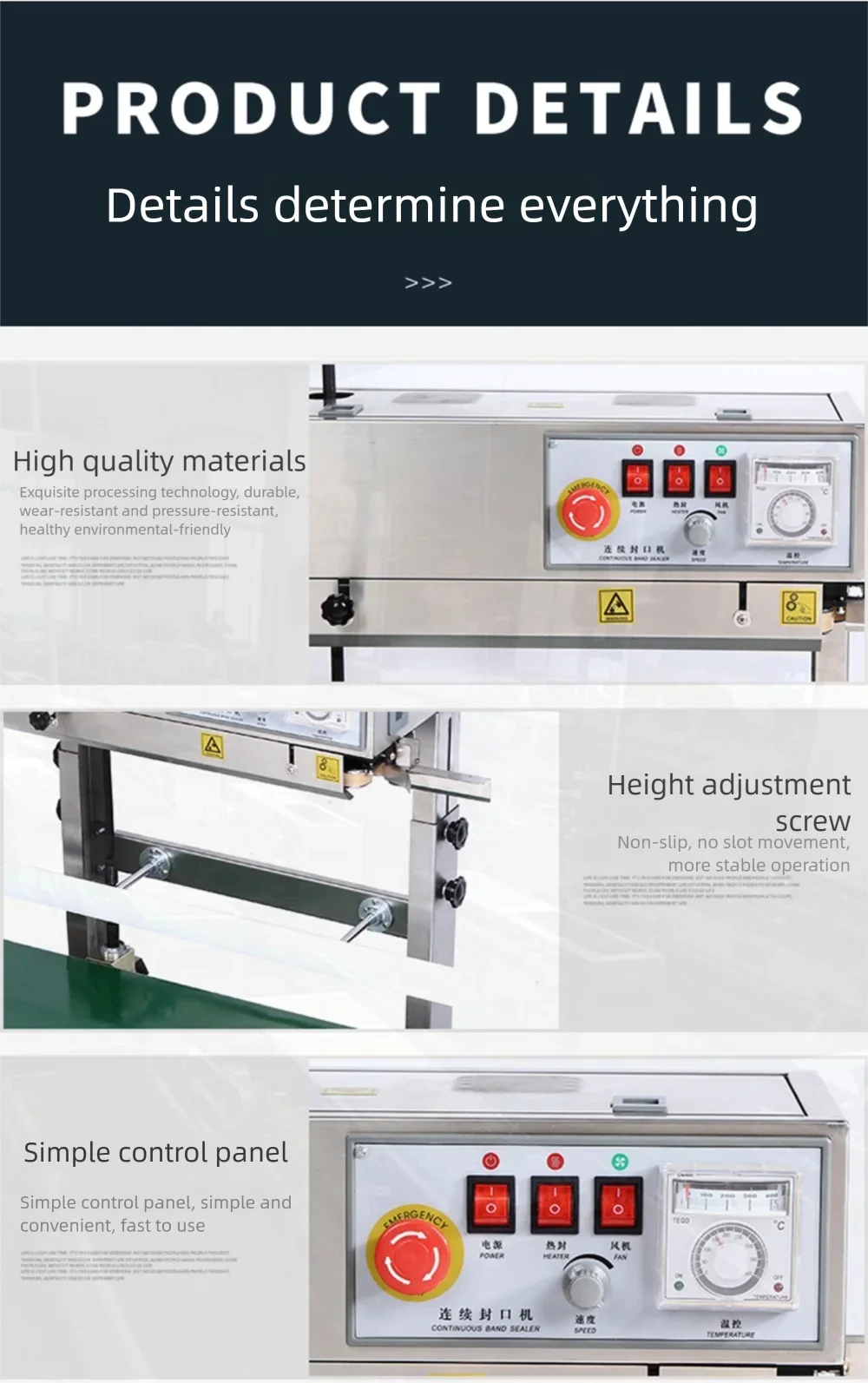 JH Automatic Vertical Stand Type Sealing Machine Stainless Steel Continuous Band