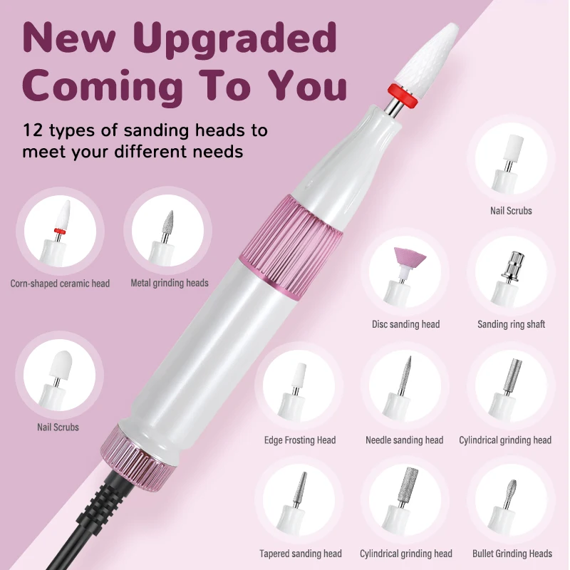 12 in 1 Professional Manicure Pedicure Kit Rechargeable Electric Cordless Nail Drill Nail File Set Hand Foot Care Home Salon Use