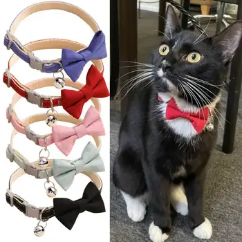 Solid Color Bow Collar – Adjustable Pet Bow Tie with Bell 1