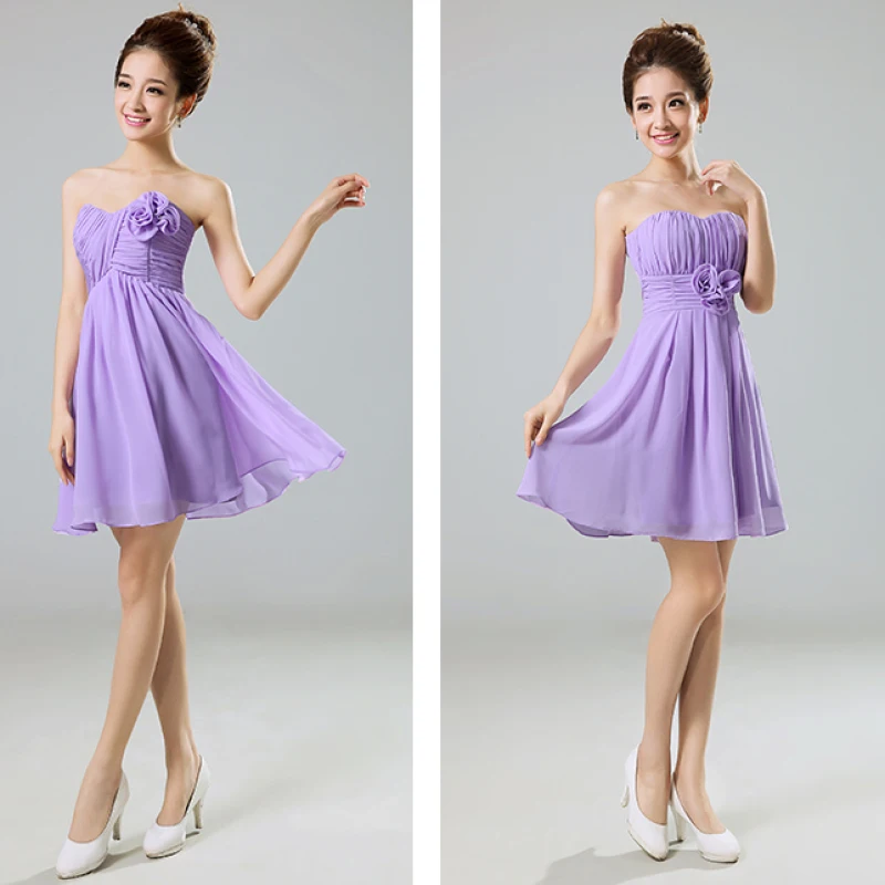 In Stock Purple Short Chiffon Bridesmaid Dresses Girl Knee-Length Wedding Party Prom Dress Graduation Homecoming Gown