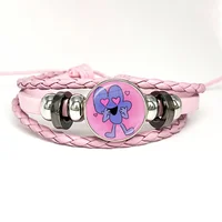 Style Funny Bfb X And Four,Pink Leather Bracelet Glass Cabochon Button Multilayer Bangles Wristband Gift 1