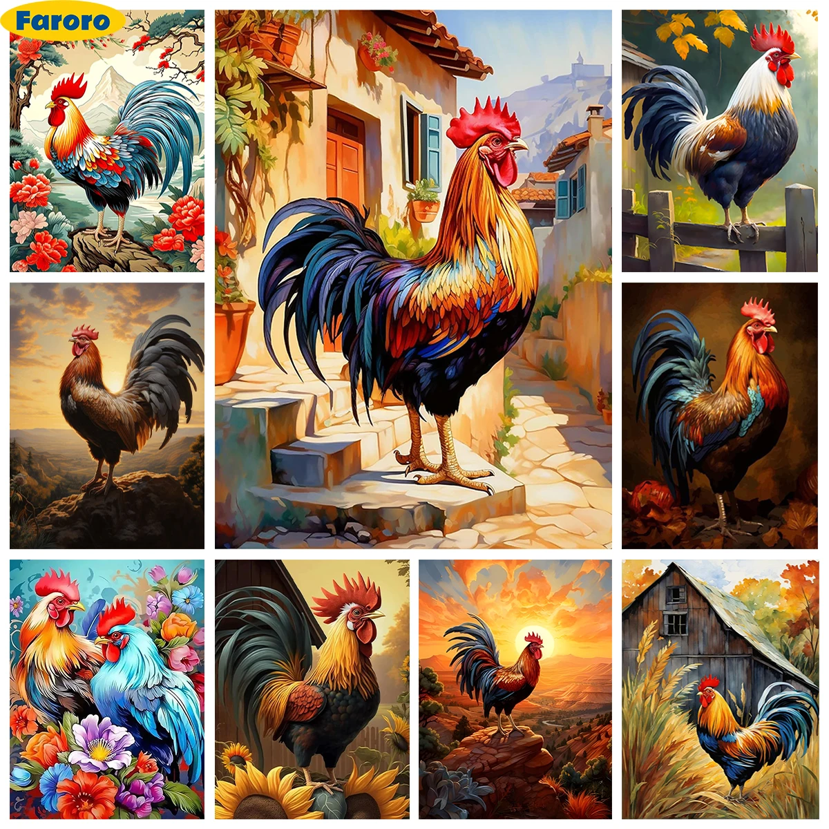 Rooster 5D Diamond Painting Painted Chicken Diy Diamond Embroidery Cross Stitch Living Room Bedroom Wall Decor Handmade Gifts