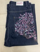 Jean Vintage taille basse Hip Hop brodé de fleurs de cerisier, pantalon à jambes larges, vêtements Y2K pour hommes et femmes, Baggy brodé 5