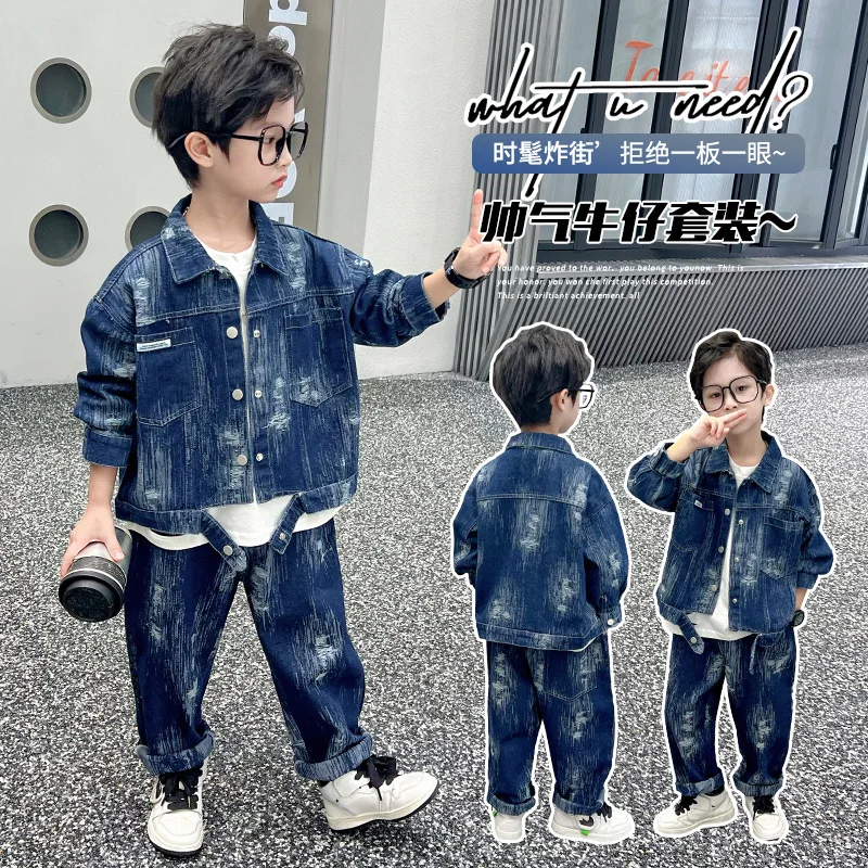 

Boys Coat +Pants Kids Suits Cotton 2PCS/Set 2024 Jean Spring Autumn Cotton Sportswear Suit Tracksuits Outfits Children Clothing