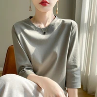 Spring And Summer New White Mercerized Cotton Short Sleeve T-Shirt Feminine Joker Cotton Cropped Sleeve Bottoming Shirt - Image 5