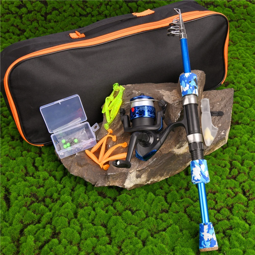 Fishing Rod Full Kits with Telescopic Fishing Rod and Reel Baits Hooks  Saltwater Freshwater Travel Pole Set