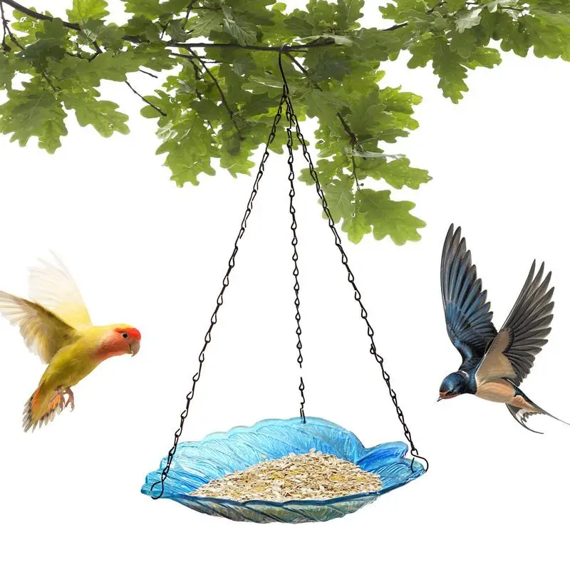 

Bird Dish Feeder Leaf Shape Hangable Bird Bath Glass Hummingbird Food Plate With S-shaped Hook For Terrace Patio Outdoor