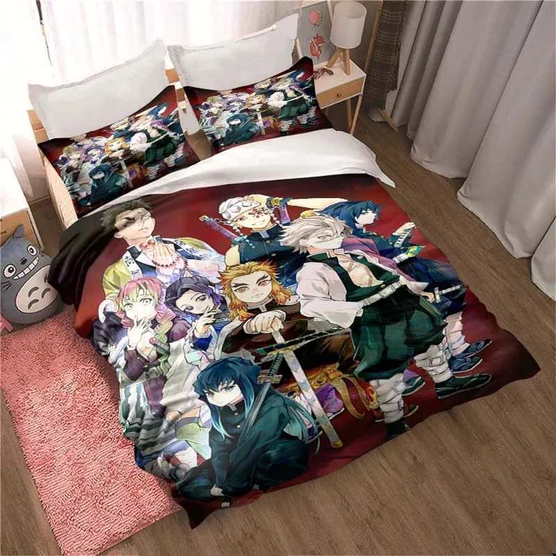 Demon Slayer, Anime Cartoon Gift King Twin Double Child Bedding Set Mircofiber or Polyester Duvet Cover Set Cover Bed Cover with 2