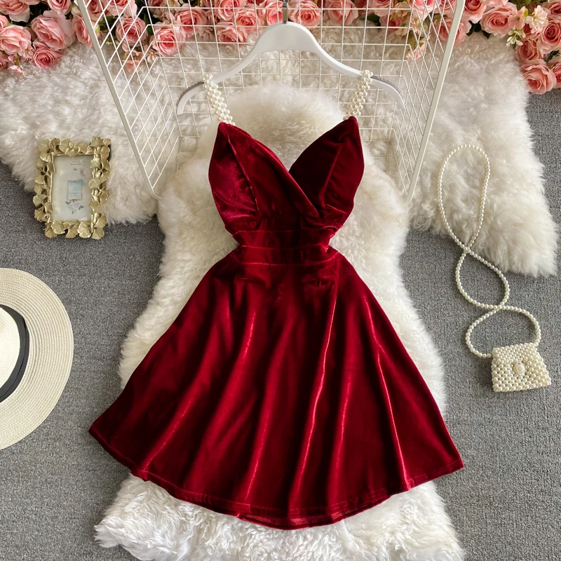 Velvet Dress Sleeveless Strap Dresses Velvet Dress Female Dress