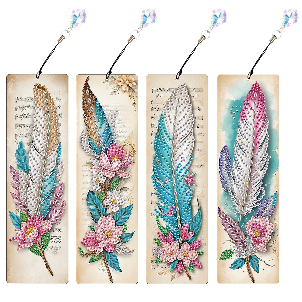 4Pcs Special Shape Flower Puppy Diamond Bookmark 5D DIY Diamond Painting Art Projects with Pendant Diamond Art Painting Kit Diamond Painting Set Diamond Painting Accessories