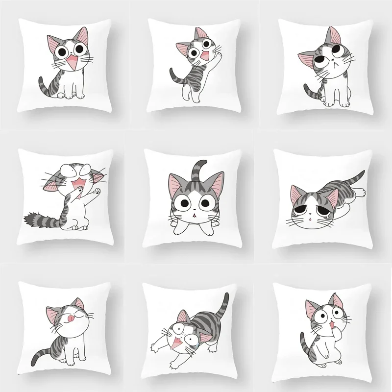 

45x45cm Funny Cute Cat Cushion Cover Cartoon Pets Pillows Cases for Sofa Home Decor Pillowcase Polyester Throw Pillow Cases