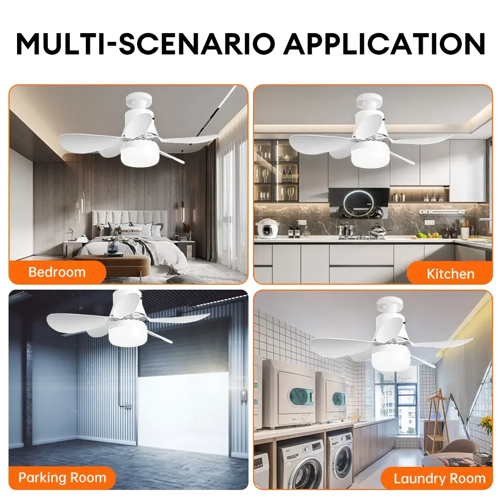 E27 LED Ceiling Fan Light 40W Dimmable Ceiling Lamp Remote Control Timing 3 Speed Fan for Kitchen Living Room 85-265V