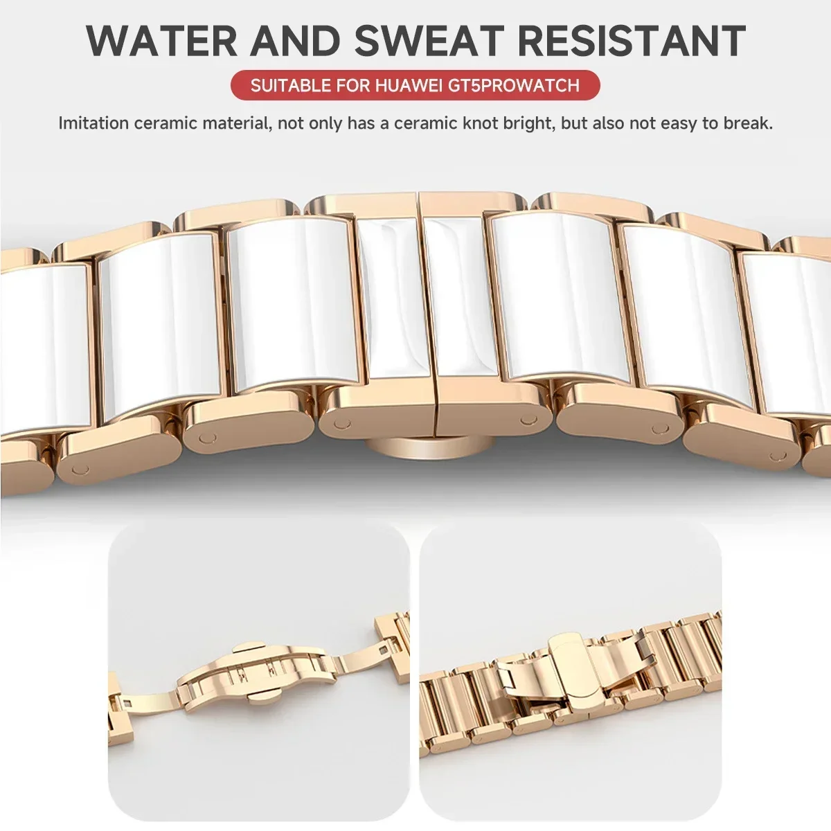 18mm Durable Ceramic Watch Strap with Metal Butterfly Buckle
