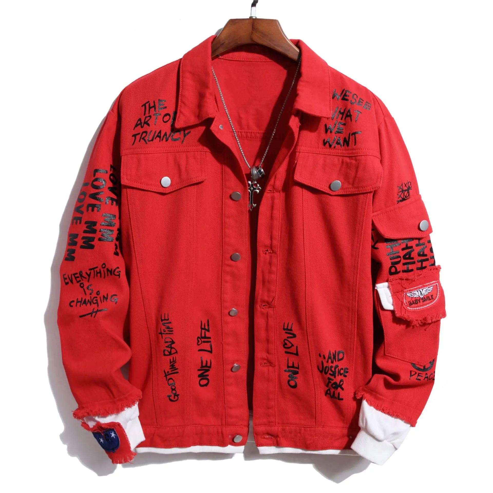 Spring Autumn New Men's Cowboy Jacket Streetwear Cotton False Two