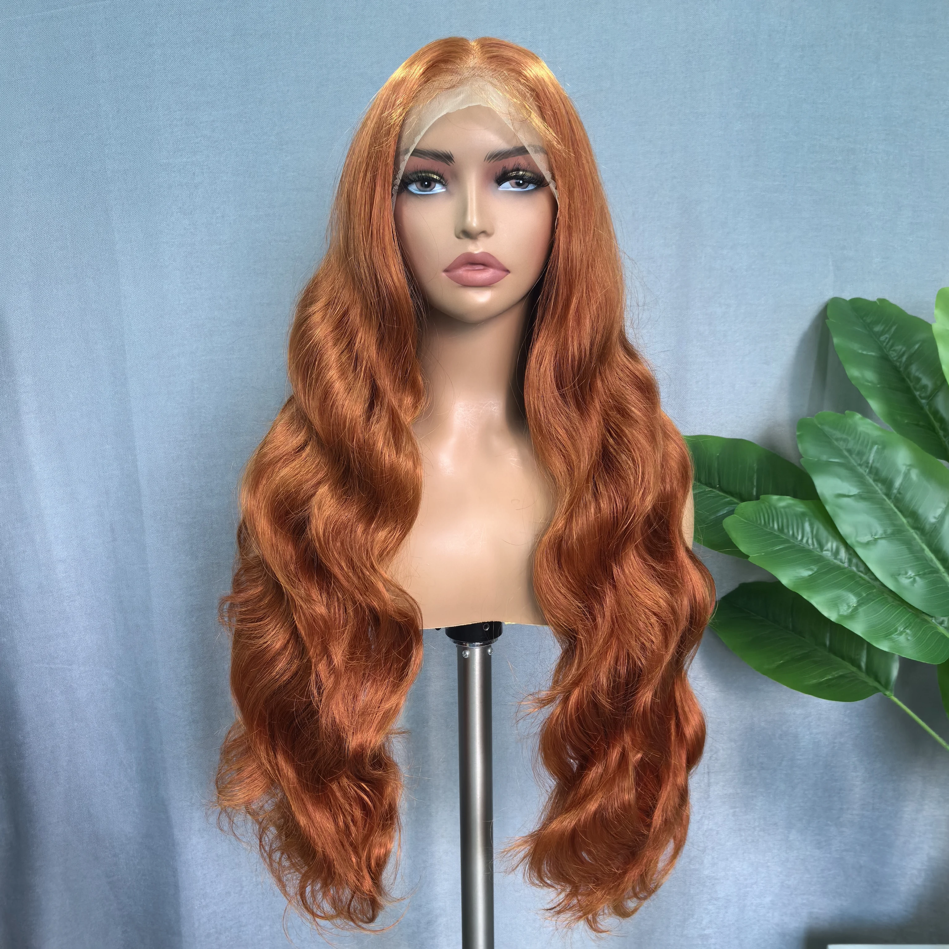 

SOKU Middle Part Body Wave Wig Ginger Wigs Natural Synthetic Breathable Lace Front Wig With Baby Hair for Women Heat Resistant