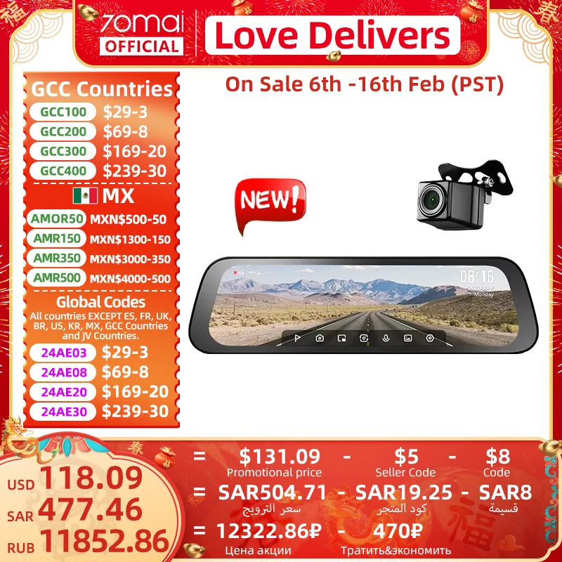 Global 70Mai Retrovisore Dash Cam S500 Touch Screen Da 9.35 Pollici Dual-Channel Hdr 1944P 138Fov 70Mai Car Dvr S500 Controllo Vocale