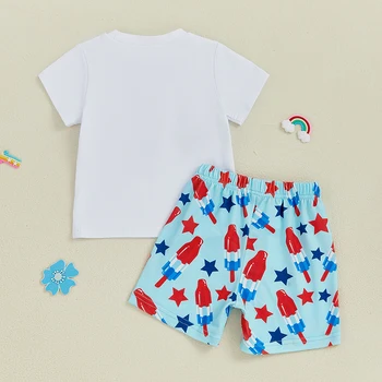 Toddler Boy 4th of July Clothing Set Short Sleeve American Flag Print T Shirt Denim Shorts Independence Day Outfit for Kids 4