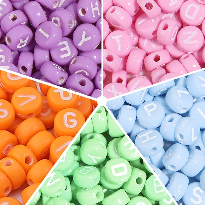 

500pcs 4*7mm Spring Pastel Colors with White English Letters Alphabet Acryilc Beads Ornament Accessory Bracelet Making Spacers