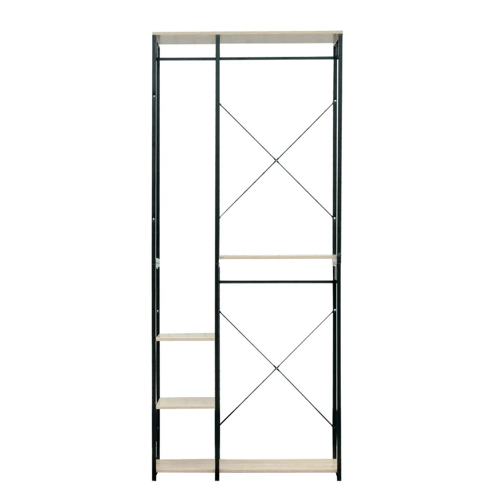 WOLTU 1 Stück Kleiderständer aus Holz und Stahl, bodenstehend, zum Aufhängen von Kleidung, Aufbewahrungsregal, Kleiderbügelständer, Schuhregal, Wohnzimmer, Schlafzimmer – Detail 7