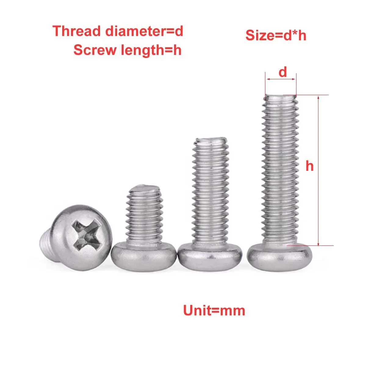 304 Stainless Steel Round Head Screw/Cross Half Round Head Extended Pan Head Bolt M2M2.5M3