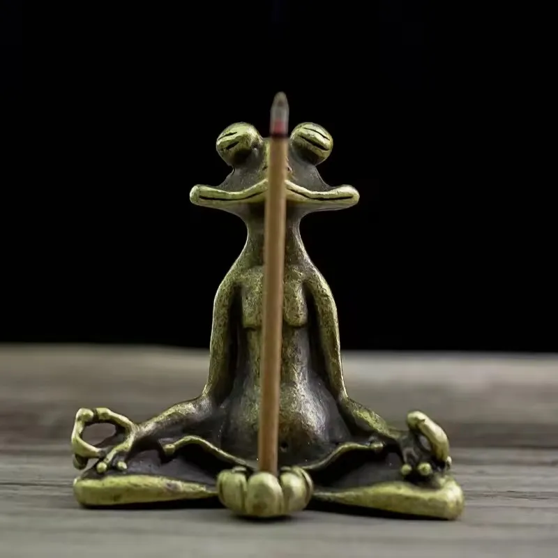 2pcs Antique Bronze Yoga Frog Backflow incense burner Meditation Vintage Brass Zen Incense Sticks Holder for Home Decor Ornaments