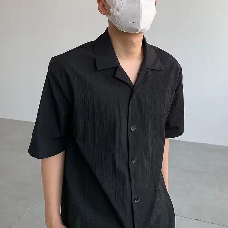 Korean Fashion Summer Cuban Collar Linen Shirts Mens 2024 Short Sleeve White Loose Simple Solid Color Shirts for Men