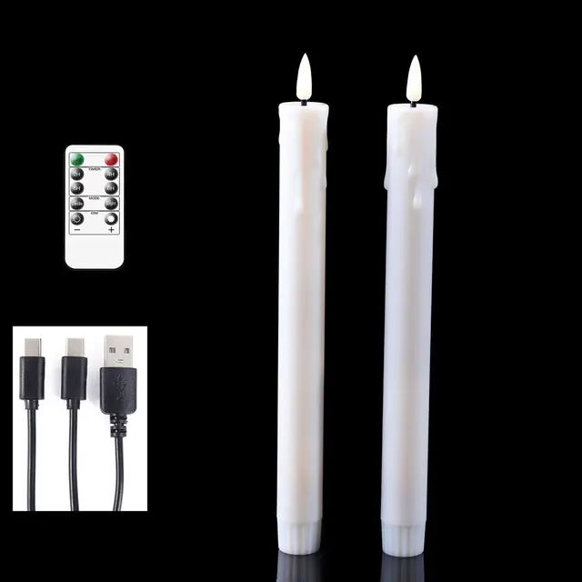Paquet de 2 bougies coniques LED de noël rechargeables par USB, bougies décoratives sans flamme pour mariage, noël, anniversaire, 10 pouces 4