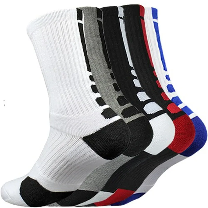 5 Pairs Men Sports Socks Set With Damping Terry Basketball Cycling Running Hiking Tennis Ski Women Cotton EU 39-45