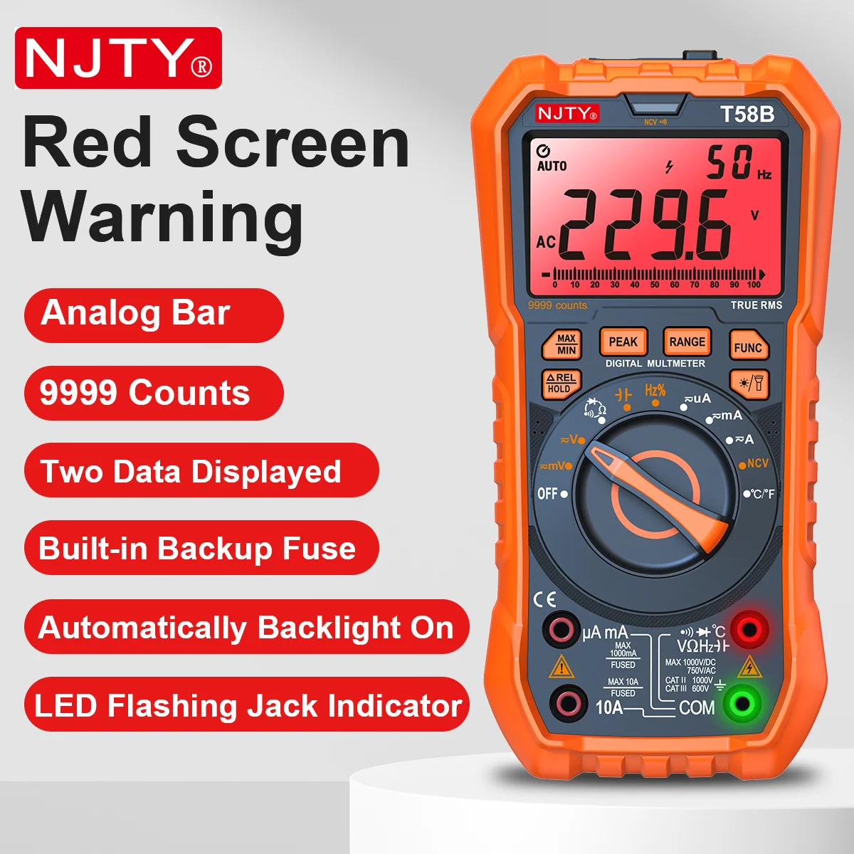NJTY T58B 1000V Digital Multimeter Stand Type Smart Backlit Screen