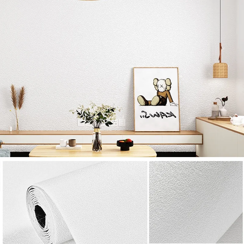 Papel tapiz de pared autoadhesivo de espuma 3D de lino de PVC de color sólido, grueso
