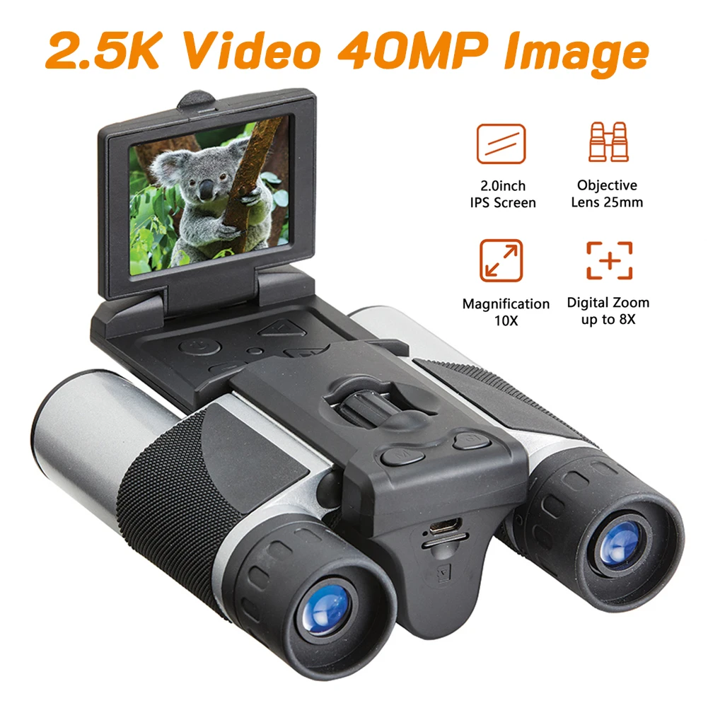 2.5K 40MP Digital Camera Binoculars with 2.0" LCD Screen 8X Zoom Video