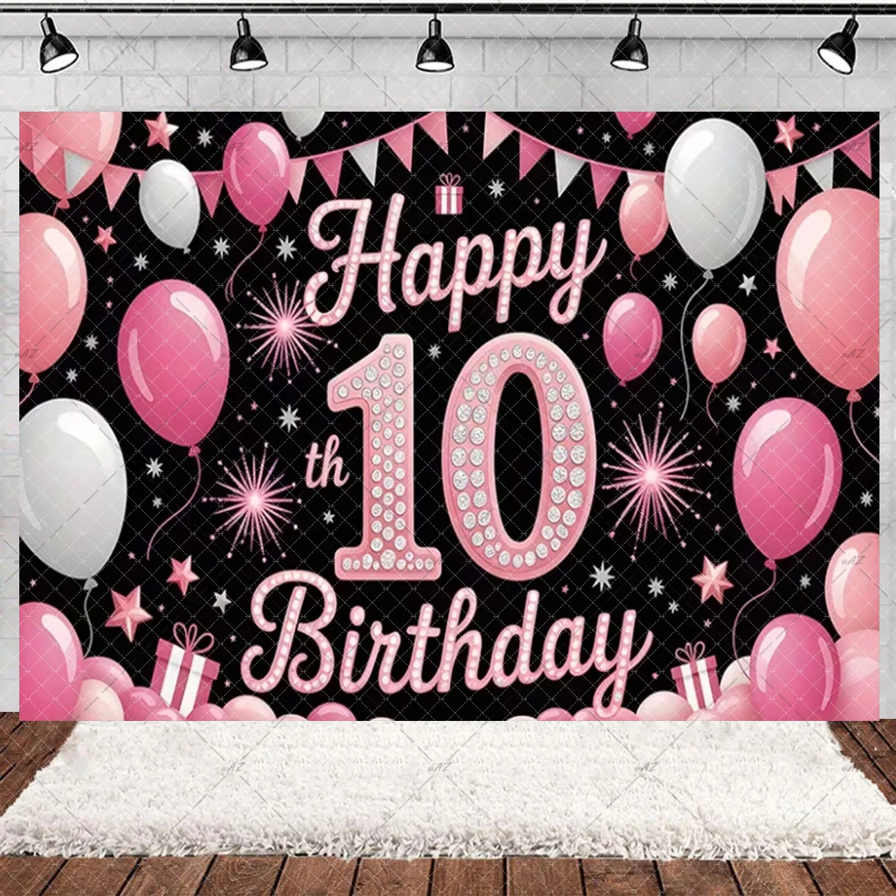 Alles Gute zum 10. Geburtstag, Partydekoration, Junge, Mädchen, 10 Jahre alt, Schwarz, Rosa, Gold, Glitzer-Ballon-Hintergrund, Partyzubehör für Kinder der Stufe 10 – Detail 16