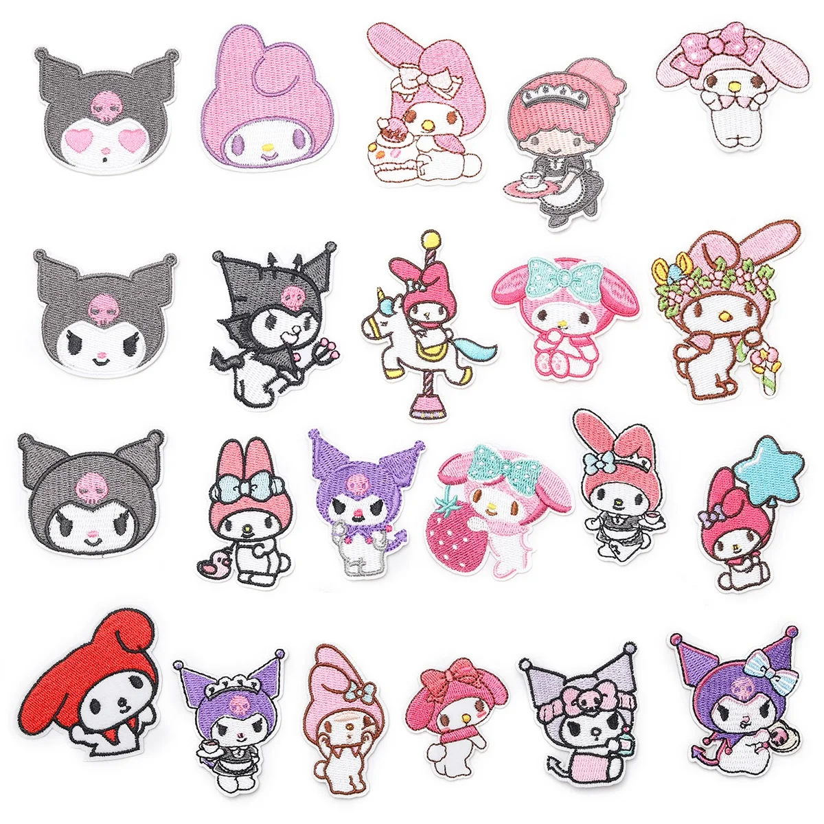 

22Pcs Cartoon Kuromi Anime Melody Applique For Sew Child Clothes Iron on Embroidery Patches DIY Kwaii T-shirt Coat Decor Badge