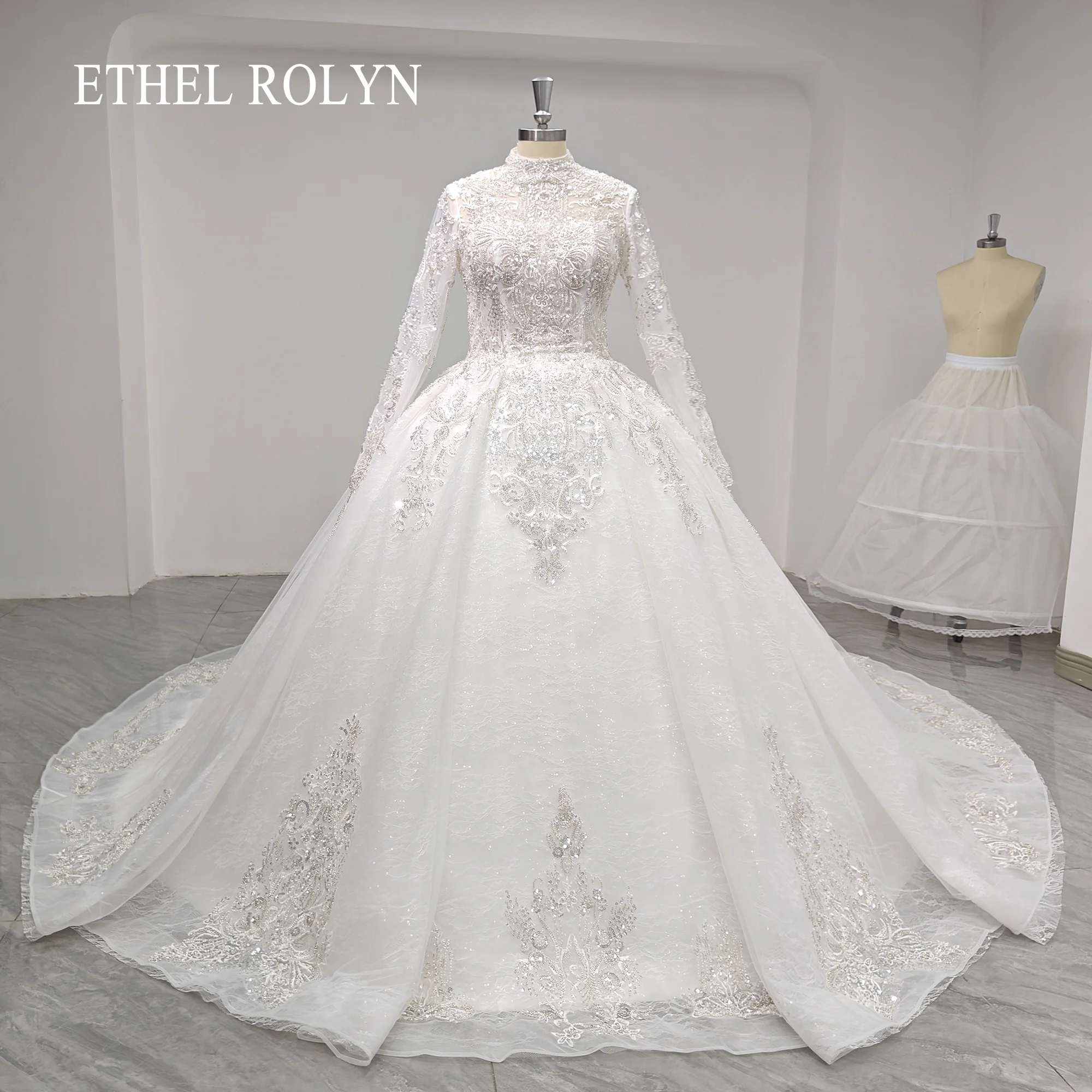 

ETHEL ROLYN Long sleeve Ball Gown Wedding Dresses For Women 2023 Luxury HIGH Beading Sequined Wedding Gown Vestidos De Novia