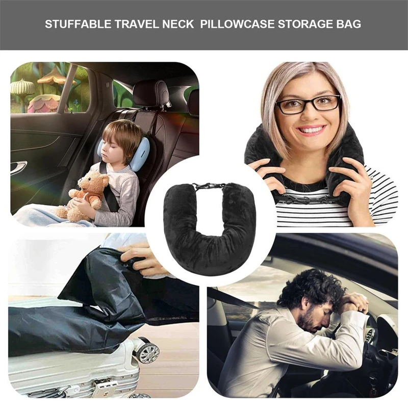 Portable Fillable Neck Pillow Space-saving Fillable Clothes Neck Pillow Adjustable Comfortable Flannel For Car Train Airplane 6