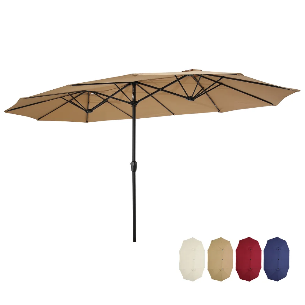 

2.4x2.4m Twin Patio Market Umbrella Garden Rectangular Portable Beach Umbrellas Folding Sun Shade Cover Beach Umbrella Khaki