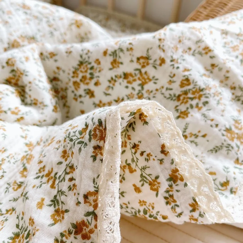 Vintage Floral Cotton Quilts for Babies & Toddlers Organic Cotton Reversible Crib Quilted Blanket 120x150cm