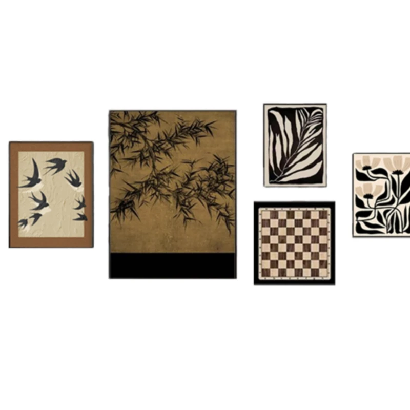 

Middle ancient style combination decoration painting, living room wall, high-end sense, retro art, abstract restaurant