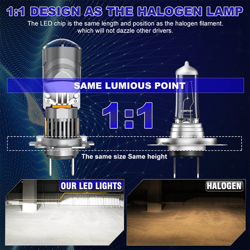 6600W H11 9005 LED 헤드라이트 미니 렌즈 프로젝터 H7 H4 H9 HB3 9006 HB4 H8 5200000LM 1:1 미니 무선 플러그 앤 플레이 안개등 터보