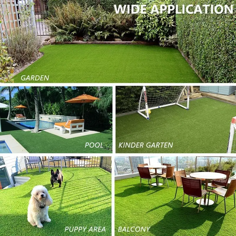 Artificial Grass RugPile Height Indoor Outdoor Rug Fake Grass Carpet with Drainage Holes Green Synthetic