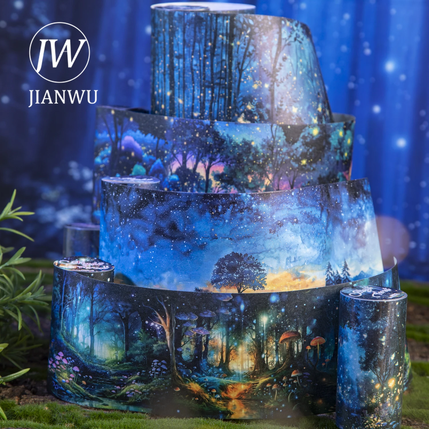 JIANWU 80mm * 200cm 야간 숲 시리즈 빈티지 나무 빛 풍경 재료 콜라주..