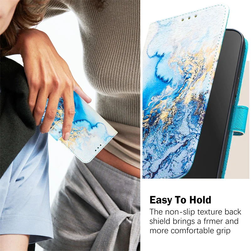 Elegant Marble Design Leather Wallet Flip Cover Case