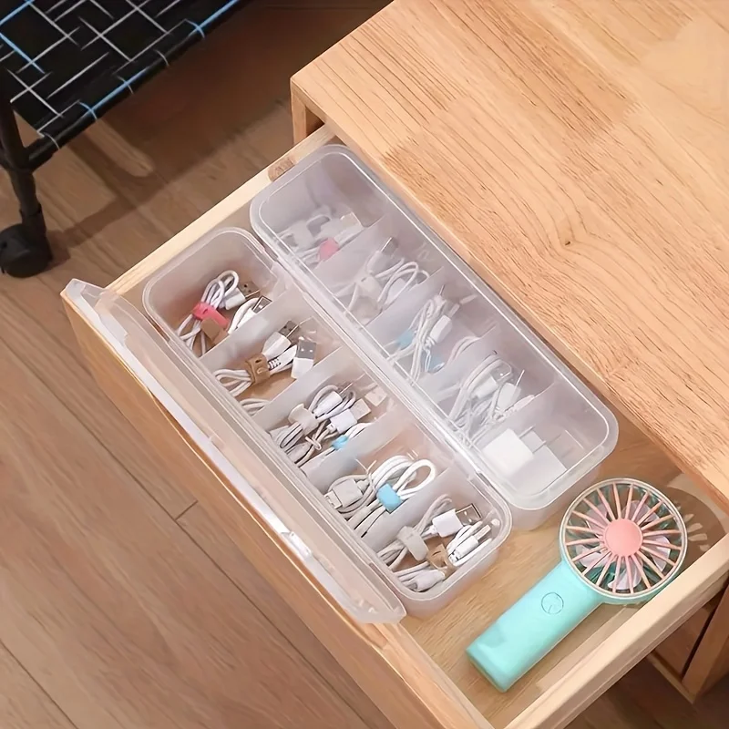 1pc 5-Compartment Clear Plastic Organizer Box,Durable Polypropylene Storage Case for Cables, Batteries,Small Items