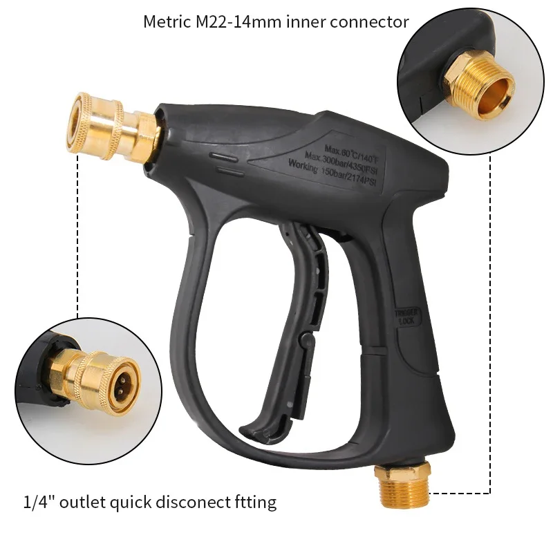 High Pressure Washer Gun with 1/4" Quick Connector - M22-14 Interface, Multi-Function Jet Spray for Car Wash & Power Cleaning 2